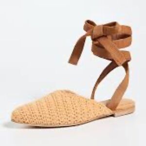 Women's Tan Flats with Ankle Strap